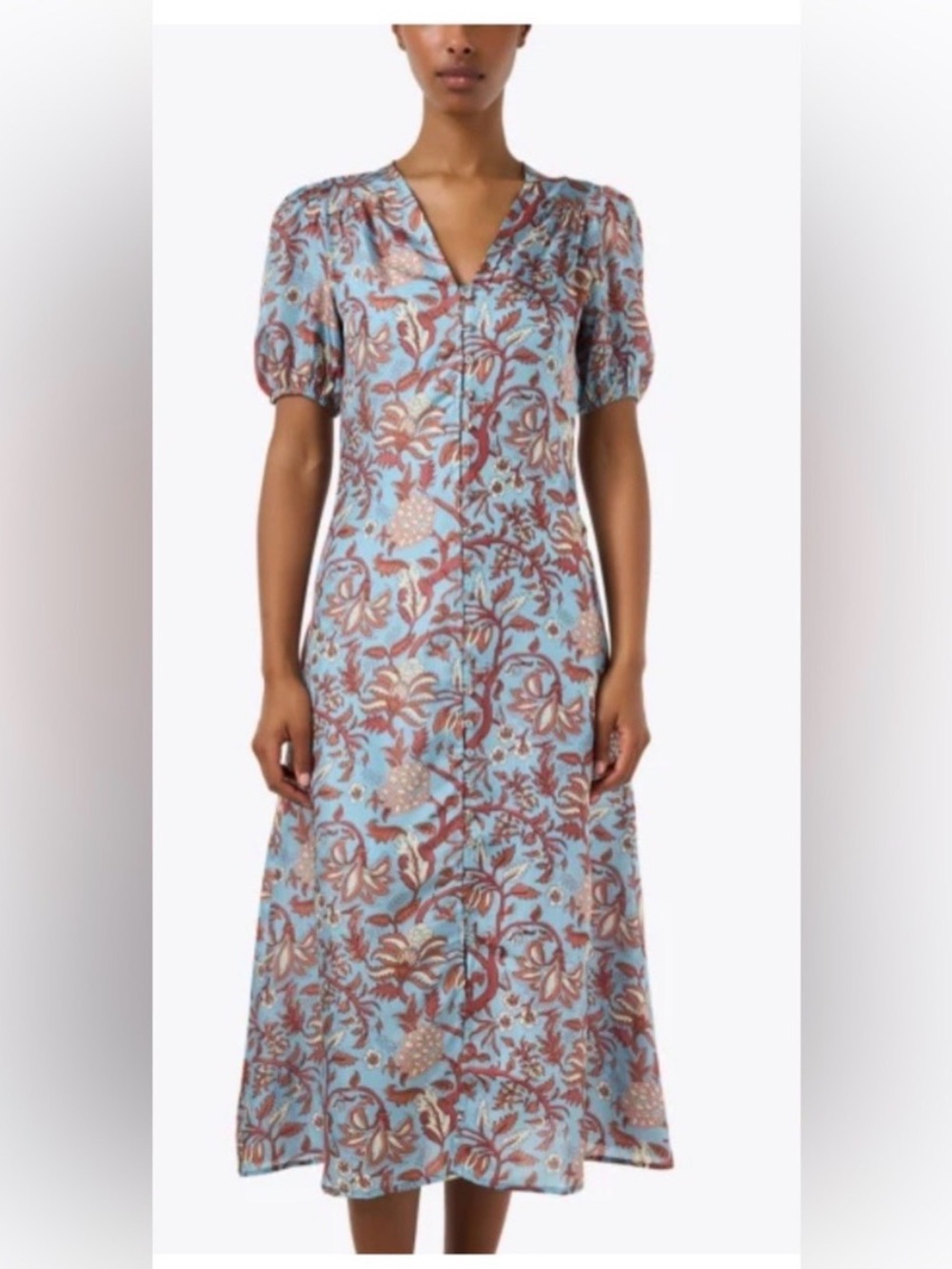 Hannah Art Wear Olivia Midi Dress - Fernando Sky (100% Silk) Size 1 (6)